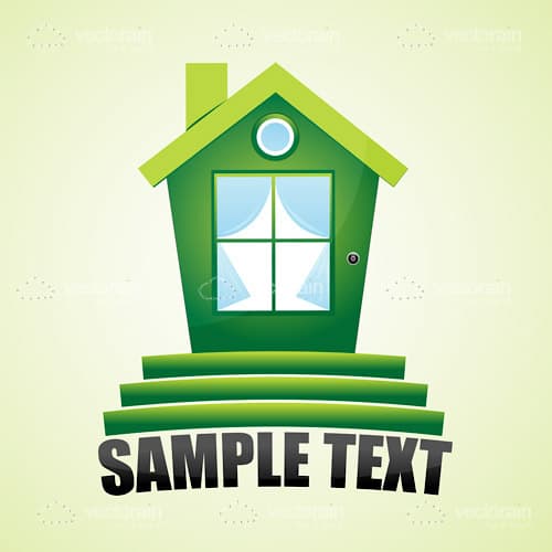Abstract Green Home with Sample Text